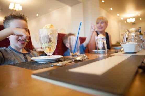 Family Dinner in the Grand View Restaurant, Luccombe Hall Hotel, Isle of Wight